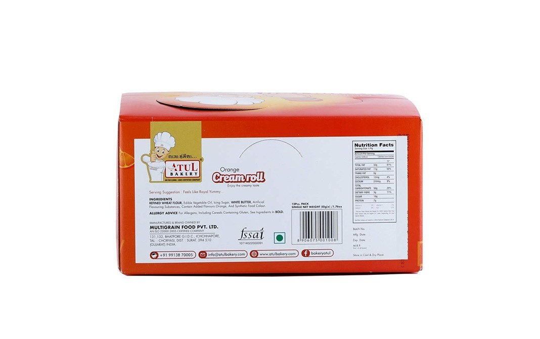 Atul Bakery Orange Cream Roll    Box  12 pcs